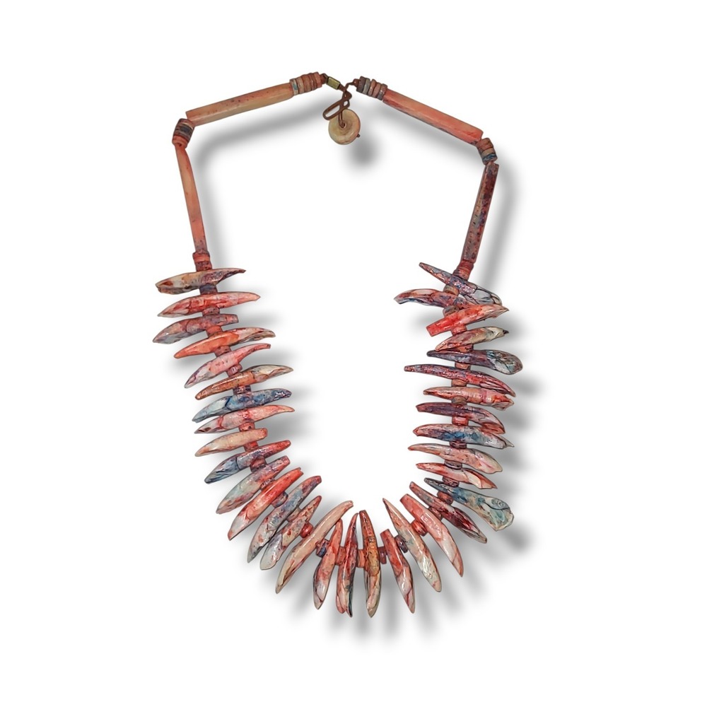 Native American Buffalo Tooth Necklace‎ 34 Dyed Red Teeth Tribal Ethnic Vintage